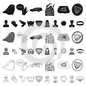 A fantastic superhero cartoon icons in set collection for design. Superhero s equipment vector symbol stock web