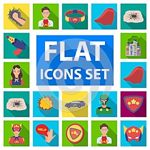 A fantastic superhero flat icons in set collection for design. Superhero`s equipment vector symbol stock web