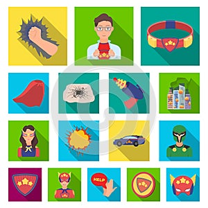 A fantastic superhero flat icons in set collection for design. Superhero`s equipment vector symbol stock web