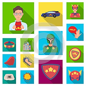 A fantastic superhero flat icons in set collection for design. Superhero`s equipment vector symbol stock web