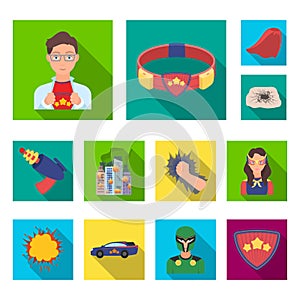 A fantastic superhero flat icons in set collection for design. Superhero`s equipment vector symbol stock web