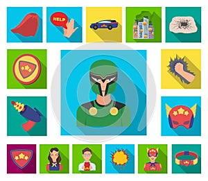 A fantastic superhero flat icons in set collection for design. Superhero`s equipment vector symbol stock web