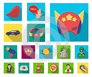 A fantastic superhero flat icons in set collection for design. Superhero`s equipment vector symbol stock web