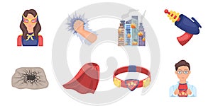 A fantastic superhero icons in set collection for design. Superhero`s equipment vector symbol stock web illustration.