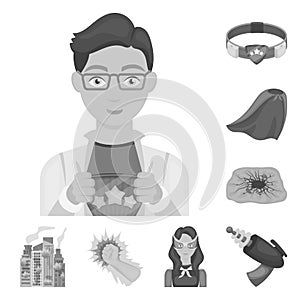 A fantastic superhero monochrome icons in set collection for design. Superhero s equipment vector symbol stock web