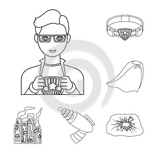 A fantastic superhero outline icons in set collection for design. Superhero`s equipment vector symbol stock web