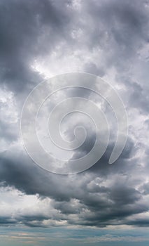 Fantastic thunderclouds, vertical panorama