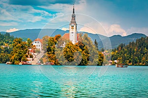 Fantastic travel location with Pilgrimage church and lake Bled, Slovenia