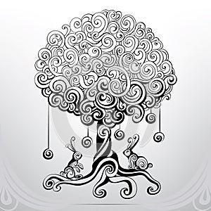 Fantastic tree in an ornament. vector illustration