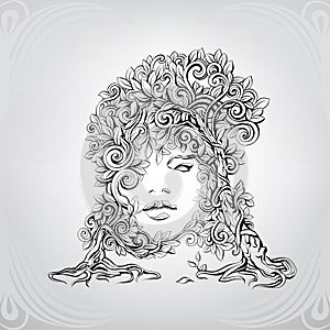 Fantastic tree in an ornament. vector illustration