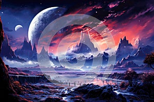 Fantastic unreal view on alien planet