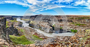 Fantastic  view of canyon  and waterfall Hafragilsfoss