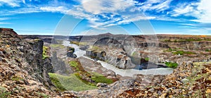 Fantastic  view of canyon  and waterfall Hafragilsfoss