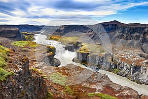 Fantastic  view of canyon  and waterfall Hafragilsfoss