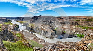 Fantastic  view of canyon  and waterfall Hafragilsfoss