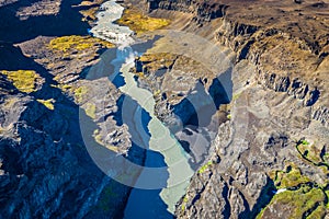 Fantastic view of canyon and waterfall Hafragilsfoss. Location: Vatnajokull National Park, river Jokulsa a Fjollum, Northeast