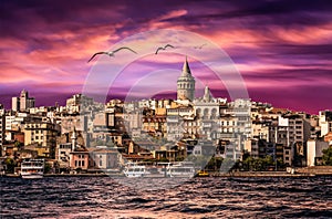 Fantastic view of the city Beyoglu galata