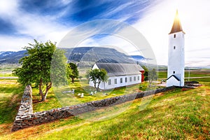 Fantastic view of Holar cathedral in Iceland