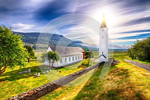 Fantastic view of Holar cathedral in Iceland