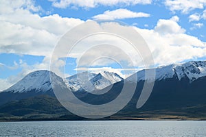 Fantastic View of Snow Covered Mountains along the Beagle Channel, Ushuaia, Tierra del Fuego, Patagonia, Argentina