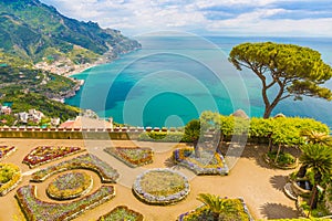 Fantastic view from Villa Rufolo, Ravello town, Amalfi coast, Campania region, Italy