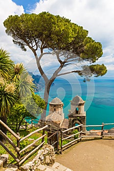 Fantastic view from Villa Rufolo, Ravello town, Amalfi coast, Campania region, Italy