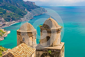 Fantastic view from Villa Rufolo, Ravello town, Amalfi coast, Campania region, Italy photo