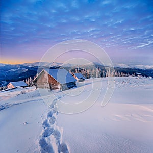 Fantastic winter landscape. Carpathian, Ukraine, Europe.