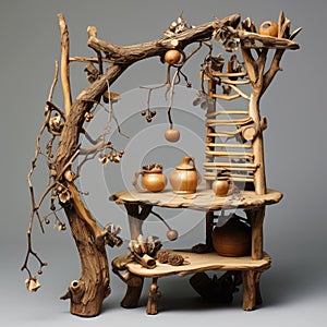 Fantastical Contraption: New And Antique Table With Teapot And Branch