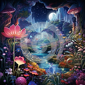 Fantastical Garden in Surrealist Art Style