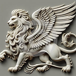 A fantastical gryphon with the body of a lion and the wings o photo