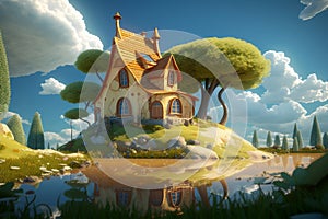 Fantastical House in dreamland. Generate Ai