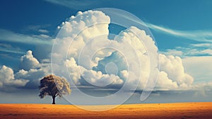 Fantastical Photorealistic Landscape With Tree And Clouds