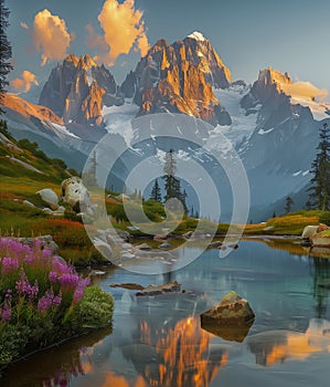 Fantastical Reflections: A Colorful Jigsaw Puzzle of Mountains photo