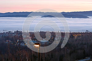 Fantastical sunset scenery over foothills.