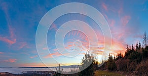 Fantastical sunset scenery over foothills.