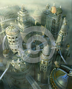 Fantasy 3D city form past to future