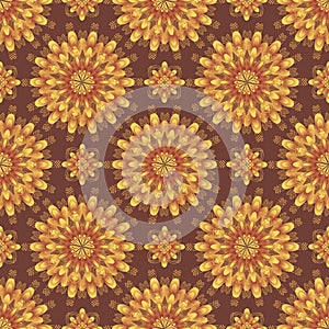 Fantasy abstract decorative oriental floral seamless pattern isolated on brown background