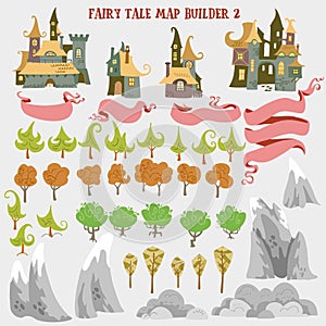 Fairy tale fantasy map builder set of Everwinter Realm and City states in colorfule vector illustrations photo