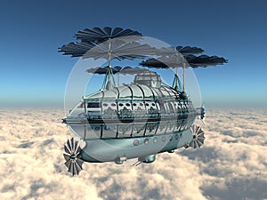 Fantasy airship over the clouds