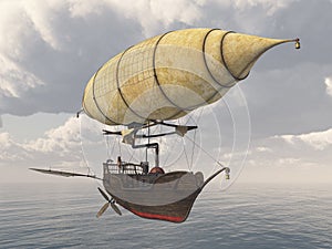 Fantasy airship over the sea