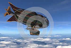 Fantasy Airship Zeppelin Dirigible Balloon 3D illustration