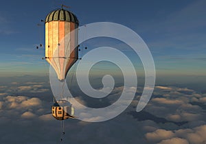 Fantasy Airship Zeppelin Dirigible Balloon 3D illustration