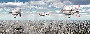 Fantasy airships over a megacity photo