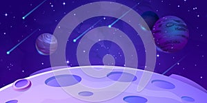 Fantasy alien planets and meteors in outer space