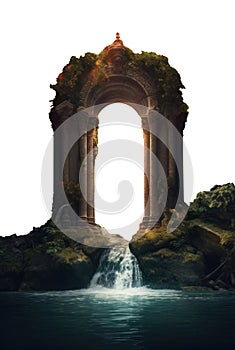 fantasy ancient stone arched columns. Fantasy portal. Transparent PNG.