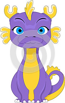 fantasy animal cartoon doodle illustration, purple dragon cub smiling kindly