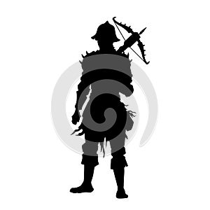 Fantasy arbalester silhouette. Medieval warrior with crossbow. Isolated dark knight with arbalest