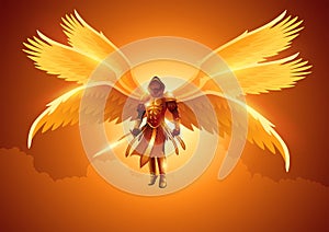 Archangel with six wings holding a sword photo