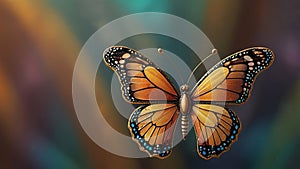 Fantasy Artwork of a Mesmerizing, Translucent Butterfly in Stained Glass Style, Set Against a Soft Out of Focus Background